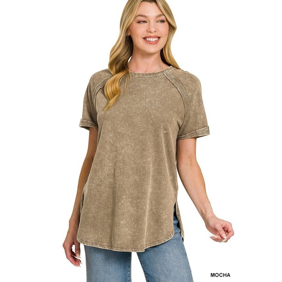 Zenana Outfitters Tops - Zenana French Terry Washed Curved Hem Top - Medium